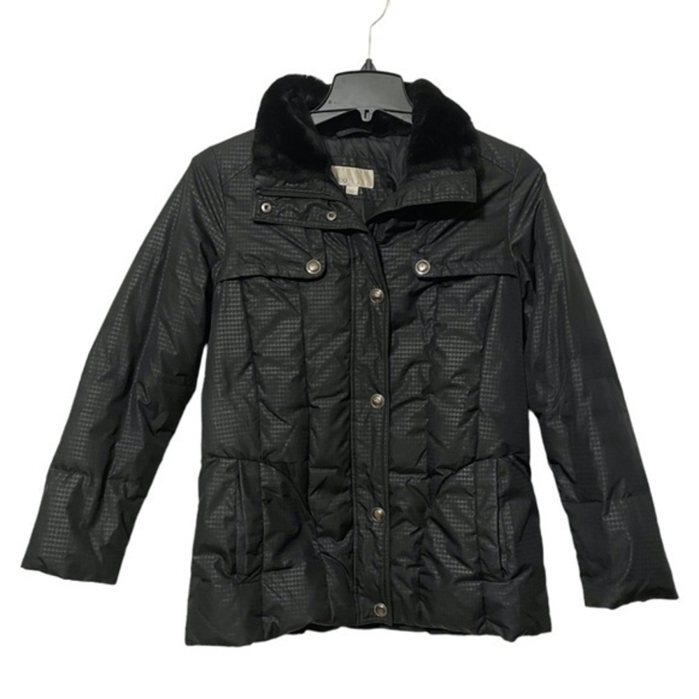 Cleo Down Puffer Jacket Faux Fur Collar Mid Length Fill Zip Pockets Womens Size